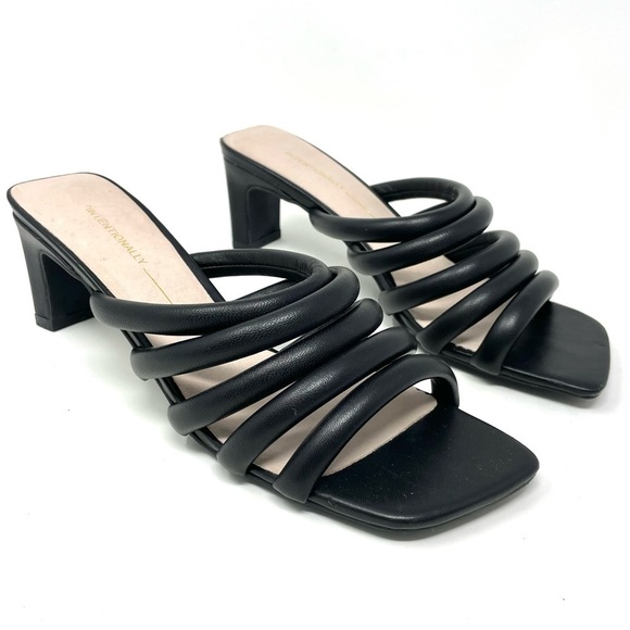 Intentionally Blank Willow III Black Tubular Leather Strap Slide Sandals Size 8 - Picture 4 of 13